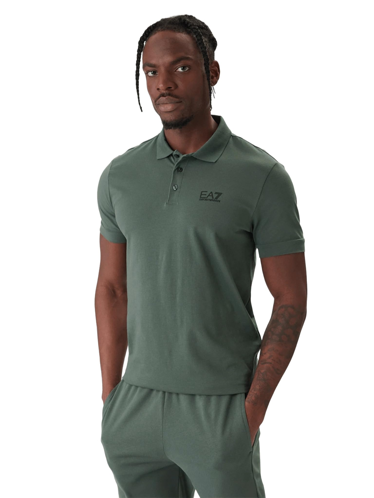 EA7 Emporio Armani Polo Piquet in Cotone Stretch a Maniche Corte Core Identity (Verde Cilantro)