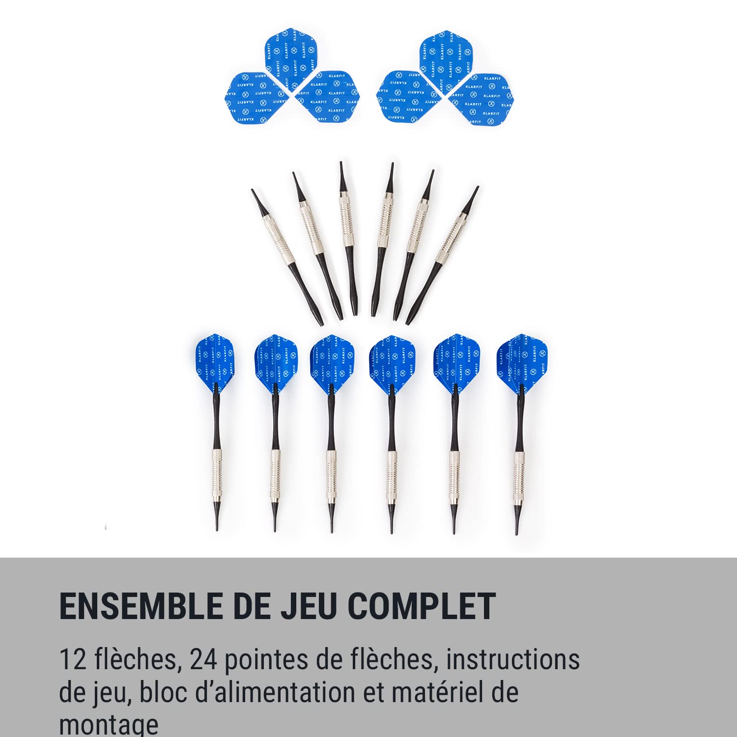 Klarfit Jeu De Fléchettes Électronique Pro – Écran LCD, 27 Paramètres, 12 Fléchettes Acier, Compteur, Alimentation Incluse
