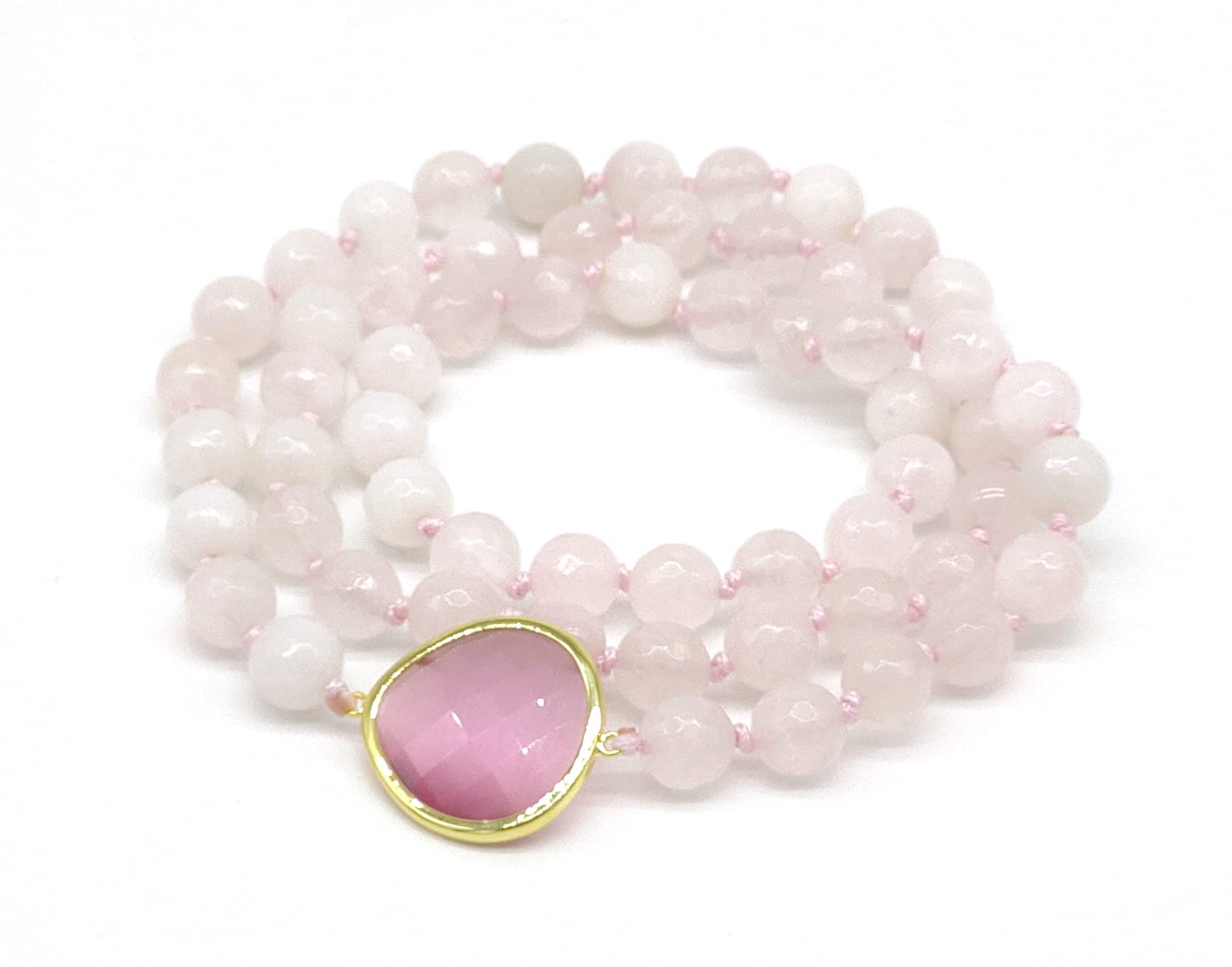 Generico Collana Donna artigianale in Quarzo Rosa, Pietra Naturale, Fatta a Mano, Senza Chiusura