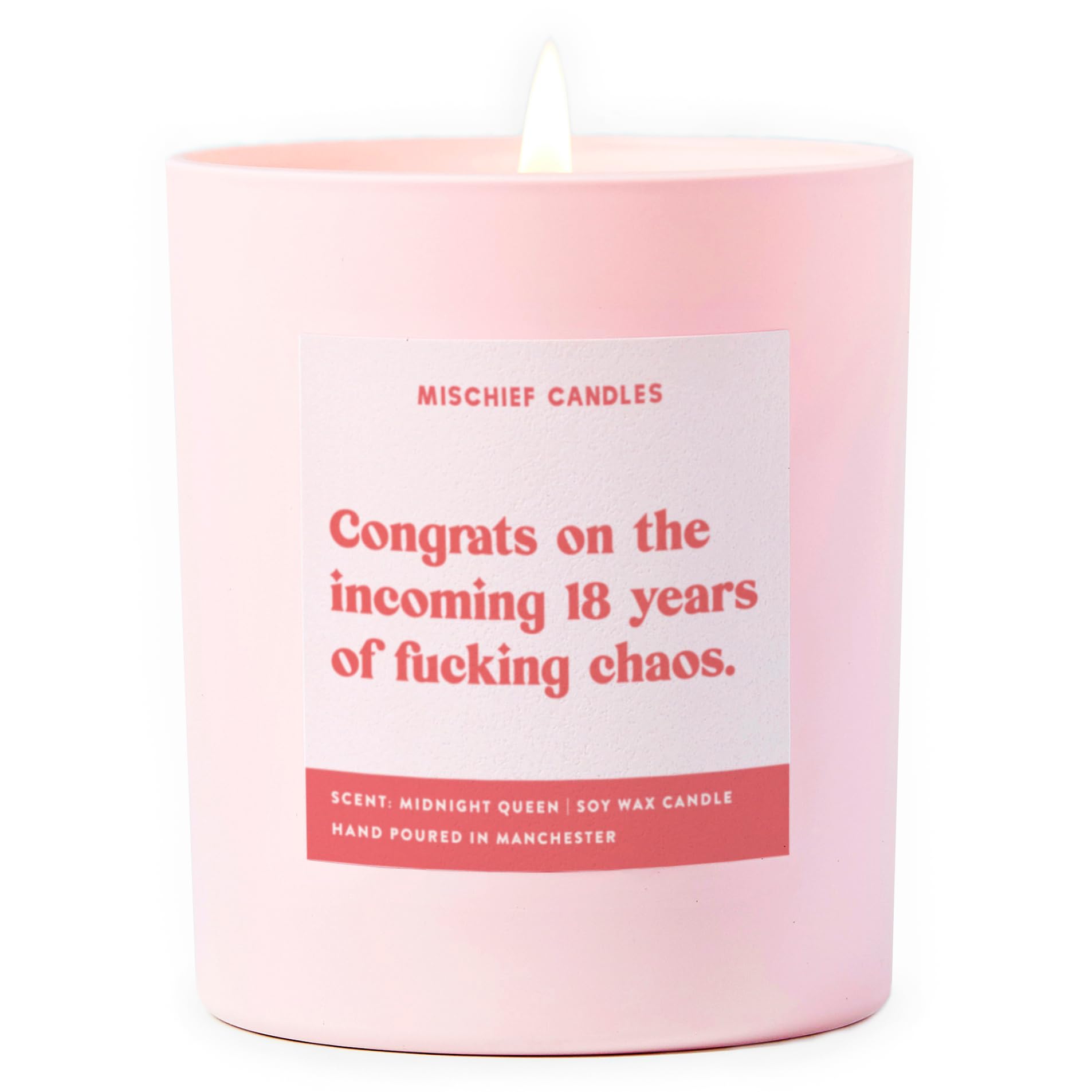 Funny New Baby Gift Pregnancy Mum Parenting Gifts Scented Soy Wax Pink Candle (Congrats On 18 Years of Chaos)