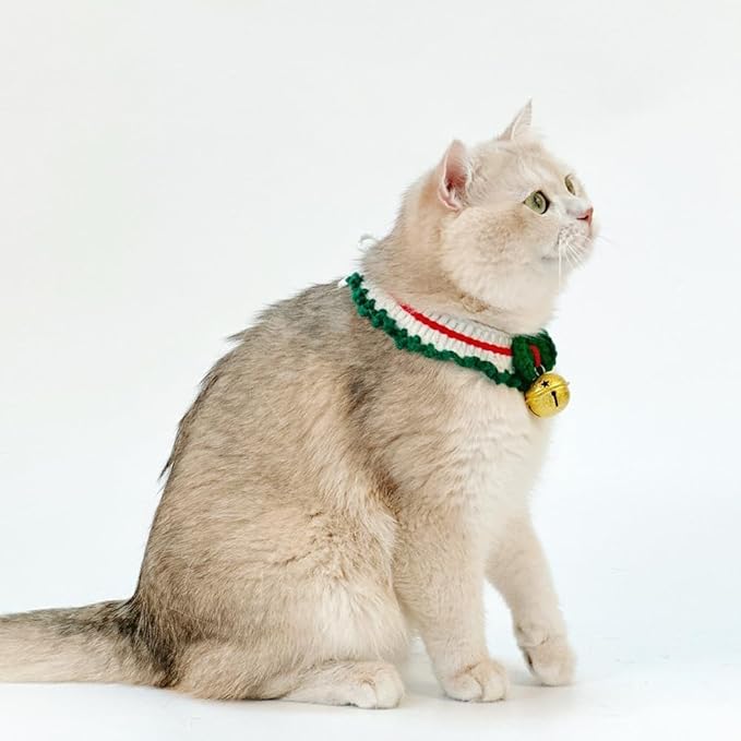 Collar de gato navideño con cascabeles – Bufanda navideña para gatos y perros pequeños miniatura 5