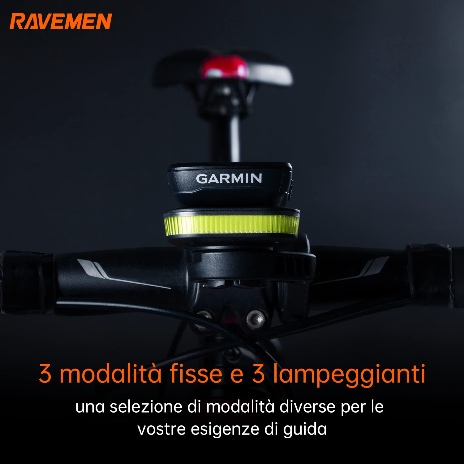 RAVEMEN FR160 Compatibile con Garmin Ciclocomputer, 6 modalità di illuminazione Ciclismo Accessori per Luce Lampeggiante di avvertimento,Type-C IPX6 Impermeabile (Brevetto Protetto)