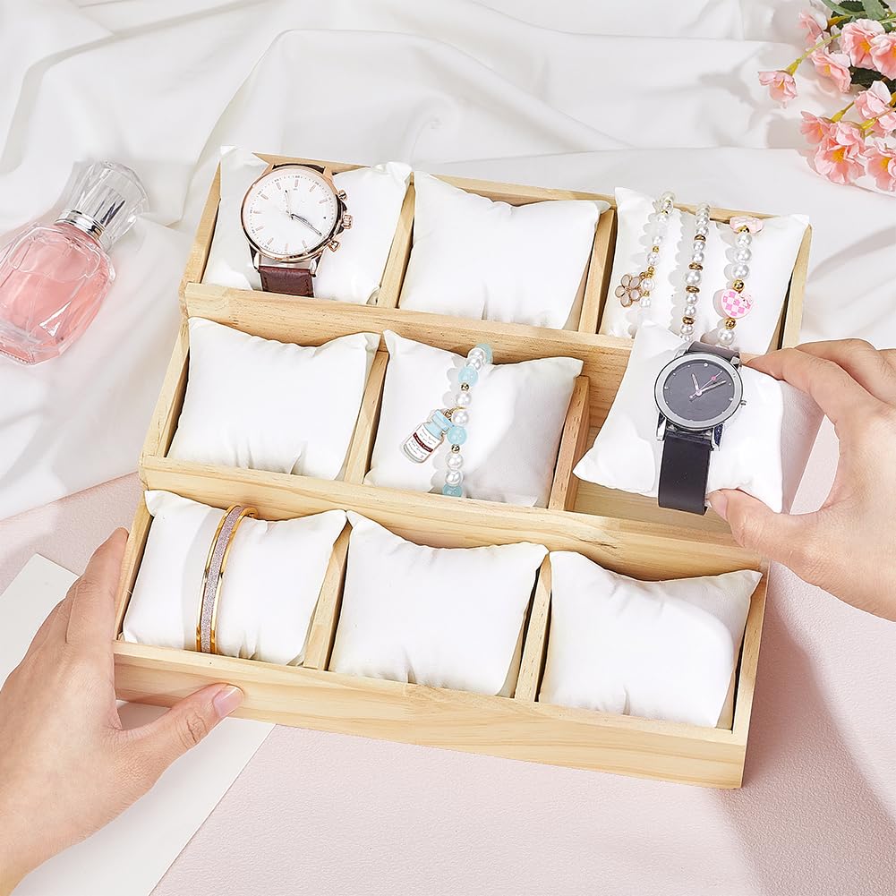 PH PandaHall Uhrentablett Aus Holz 3 Stufiger Uhren Organizer Mit 9 Fächern Abgestuftes Schmucktablett Armband Und Armreif Vitrine Für Herren Und Damen Uhren Armbandstapel