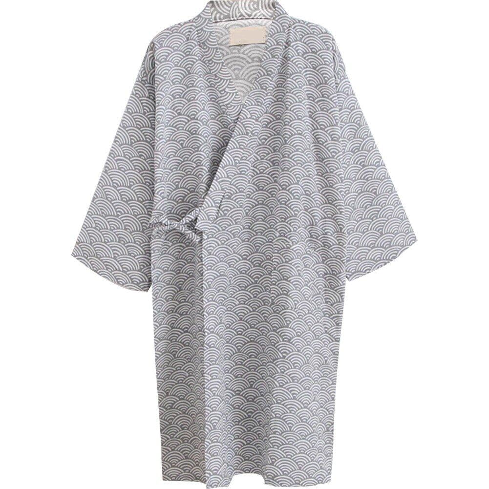 Sanfly Men's Grey Kimono Bathrobe Classic Bathrobe Kimono Traditional Print Gown Japanese Style Sleepwear Bath Robe For Indoor Outdoor