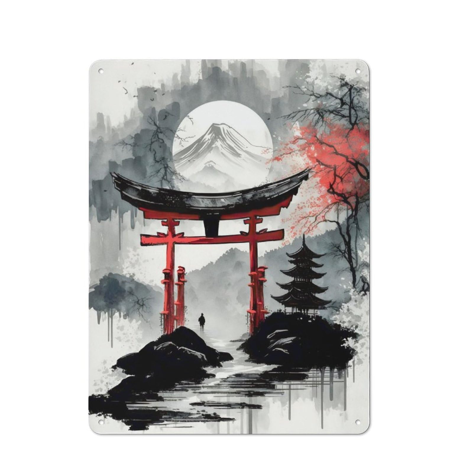 Junmoney Japanese Torii Gate Paint Loft Style Metal Wall Sign 40X30cm Featuring Studio Wall Art For Loft, Studio, Office Or Creative Room