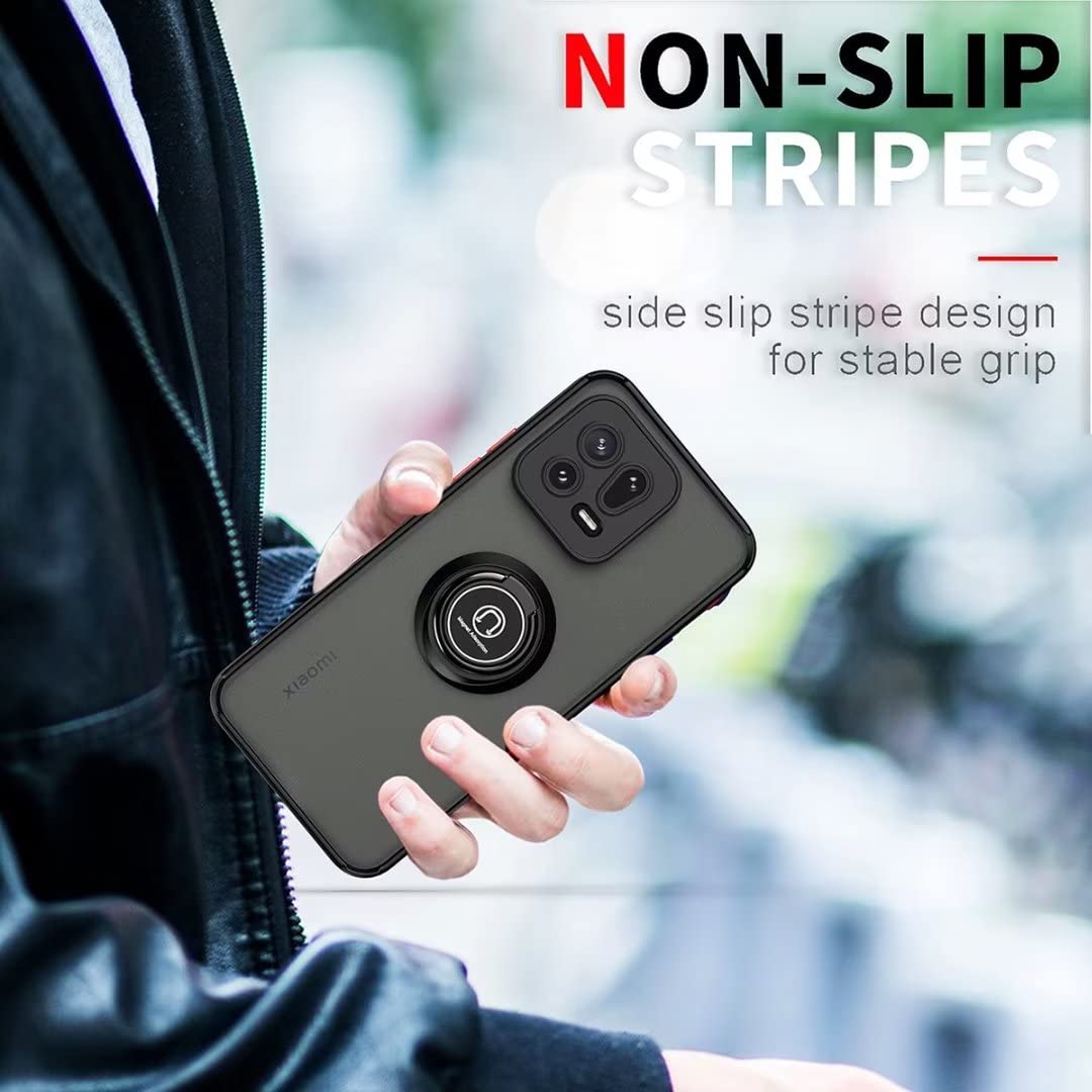 Coque Xiaomi 13T JIAFEI – Translucide Givré Jaune – Anneau Magnétique Rotatif – Protection Antichoc