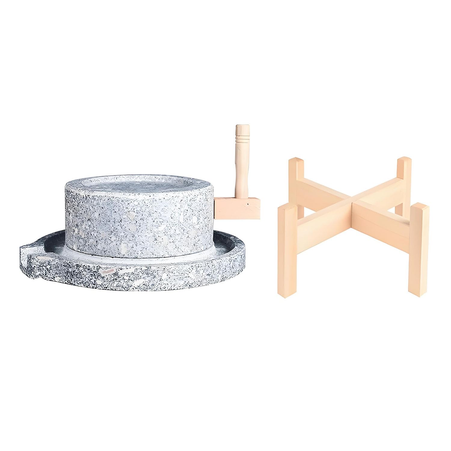 Yinian Traditionell Grain Mill, Haushalts Retro steinmühle,Gewürzzerkleinerer, Haushalts-Handmühle für mit Holzständer, 19.7in Basis, Doppelte Schleifscheiben Aus Stein(Size:35cm)
