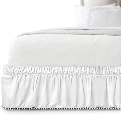 Miniatura 2 de Elegant Comfort 1 falda de cama Ella Collection con pompones, 16 pulgadas de caída, calidad egipcia de 1500 hilos, elástico envolvente para una