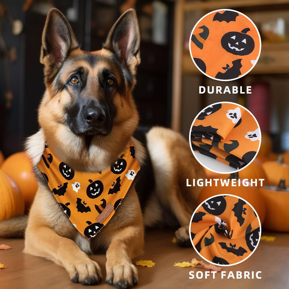 Halloween-Hundehalstücher, waschbar, weiche Baumwolle, Halloween-Kürbis- und Spinnen-Halstuch, mehrere Größen, hochwertiger, strapazierfähiger Stoff, verstellbare Passform, 2 Stück