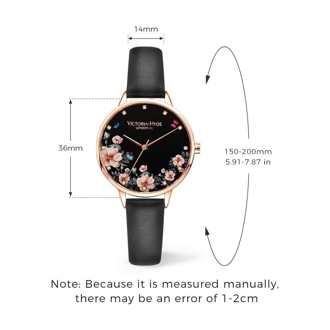 VICTORIA HYDE Floral Mujeres Reloj de Pulsera de Cuarzo Banda de Malla de Acero Inoxidable/Correa de Cuero