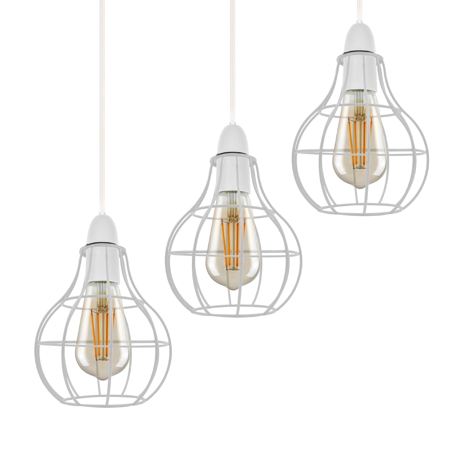 DC VOLTAGE 3 Pack Modern White Metal Cage Style Ceiling Light Shade Pendant Lights, Home Décor & Improvement Essential | 160mm Shade Width