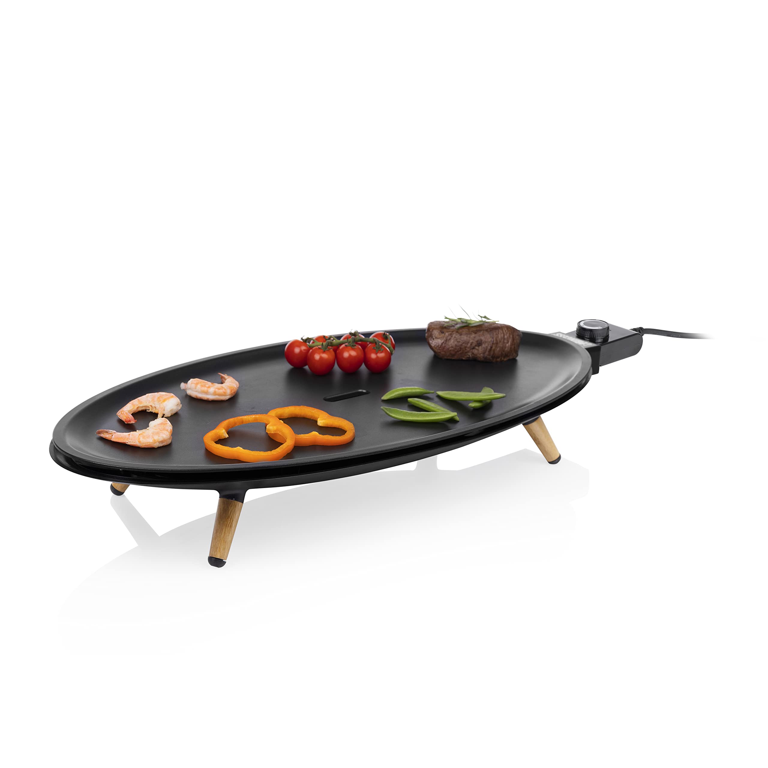 Princess 103200 Table Chef Elypse Pure 2000 W Leistung ovales Design Bambusgehäuse 60 x 30 cm