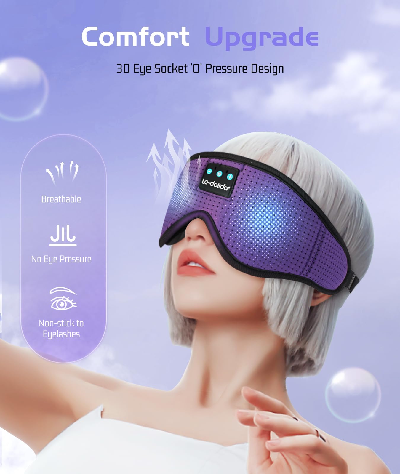 LC-dolida Sleep Headphones, Sleep Mask Bluetooth Wireless Music Eye Mask, Sleeping Headphones for Side Sleepers Sleep Mask with Bluetooth Headphones Ultra-Thin Stereo Speakers Perfect for Sleeping view 3