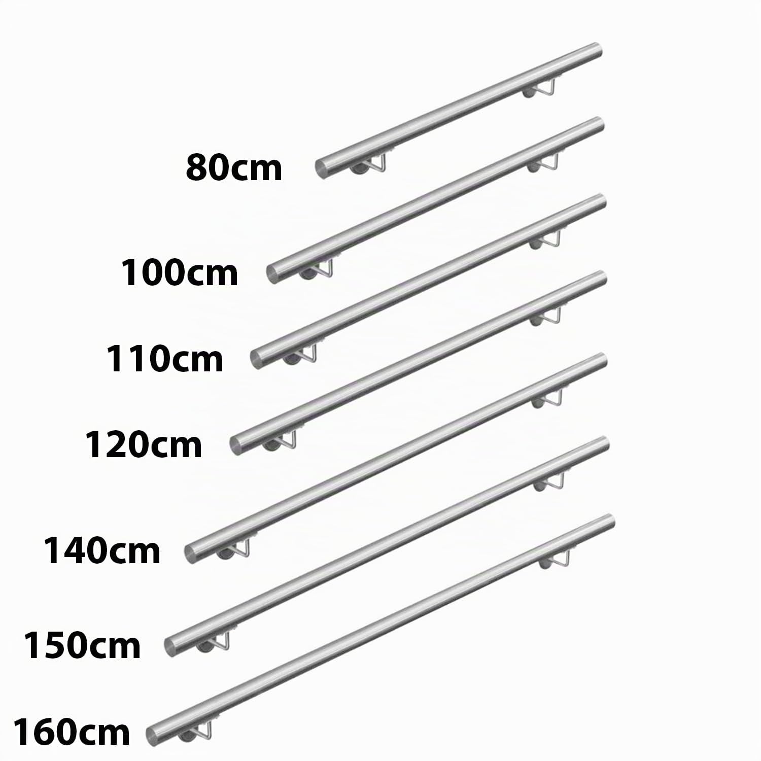 Barandilla de acero inoxidable para escaleras, balcones, pasamanos de pared, soporte de pared, pasamanos para interior y exterior, pasamanos de acero inoxidable (150 cm)