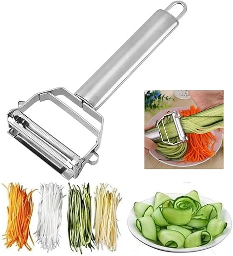 Pelador multifuncional de acero inoxidable, pelador de verduras Julienne, pelador de papas de doble cara para zanahoria, pepino, manzana, verduras y