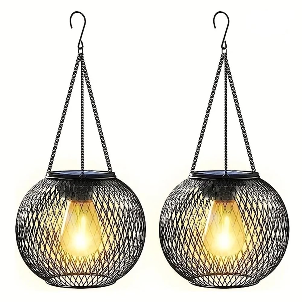 CTRLZS 2PCS Outdoor Solar Lanterns Light Hanging Solar Lights Decorative LED Lighting Metal Waterproof Tree Light