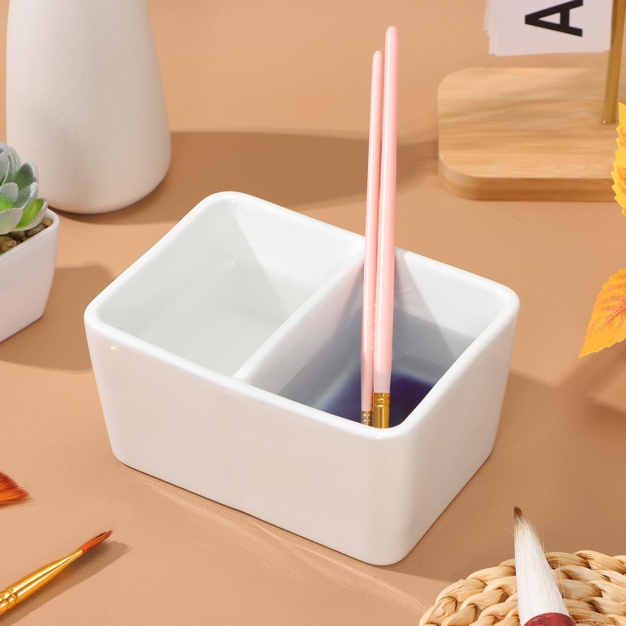 IMIKEYA Ceramic Ink Dish Large Capacity Pen Washing Container Calligraphy Ink Dish for Brush Cleaning Artists Paint Water Container Portable Rinse Bowl for Painting and Drawing 5.11X3.74X2.55In