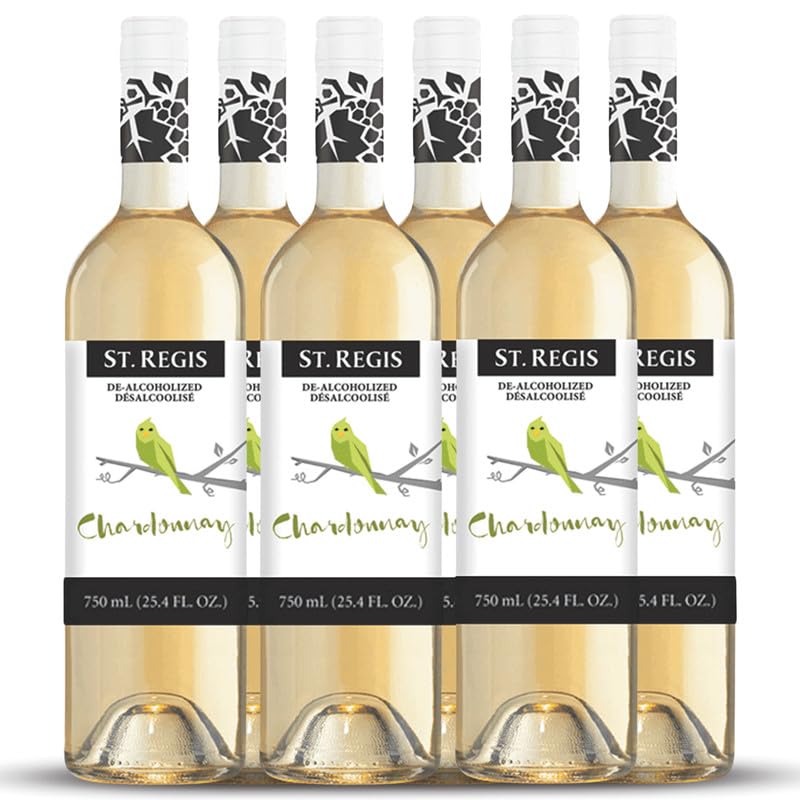 Image of ST. REGIS Non-Alcoholic Chardonnay 25.4 Fl Oz (6 Pack) - Low Calorie and Sugar - Golden Yellow Floral and Fruity Rich Flavor from North of Spain