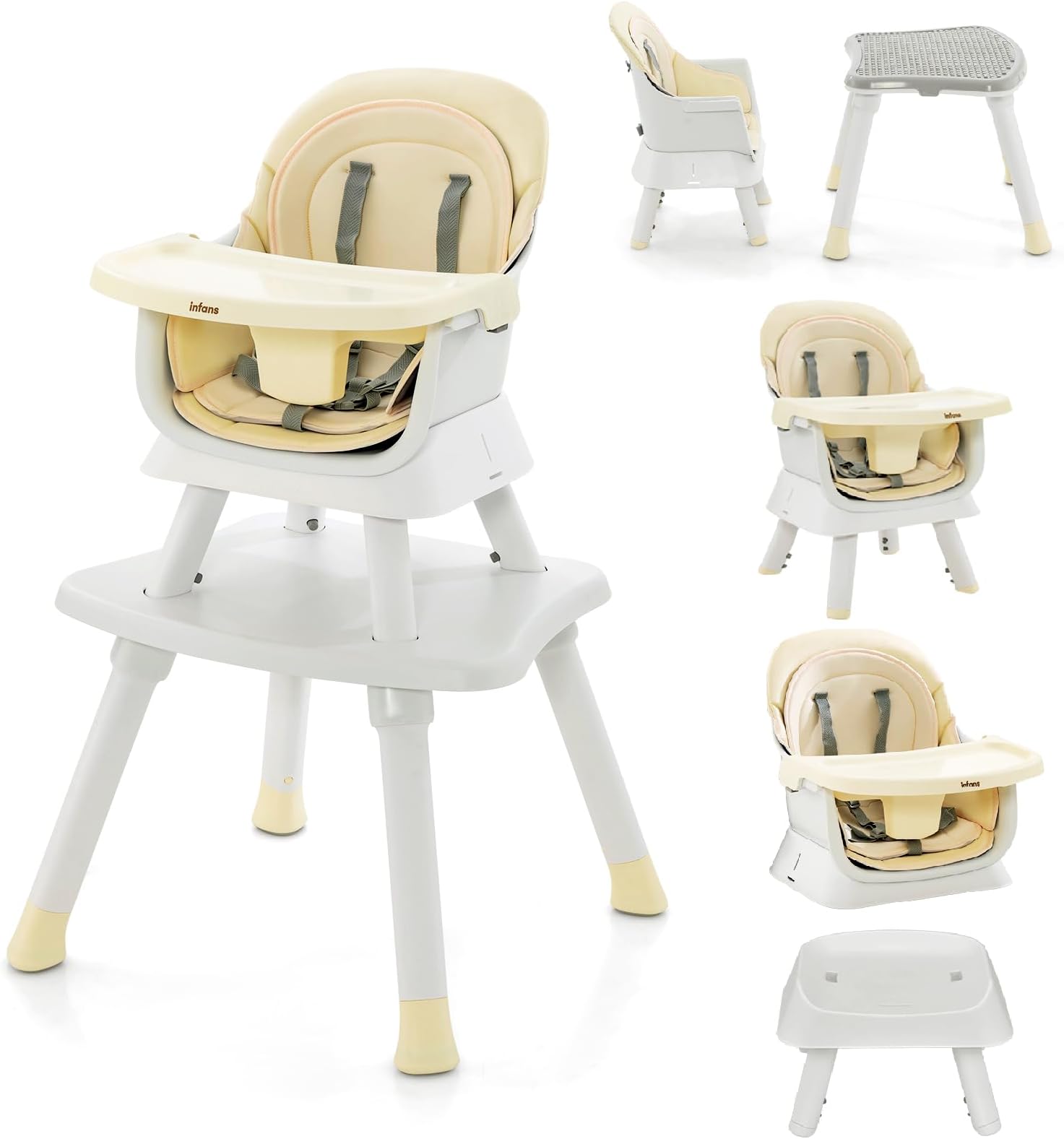 INFANS 8 in 1 Baby High Chair, Convertible Highchair for Babies and Toddlers, Infant Dining Booster Seat, Building Block Table, Kids Stool Table Chair Set with Removable Tray
