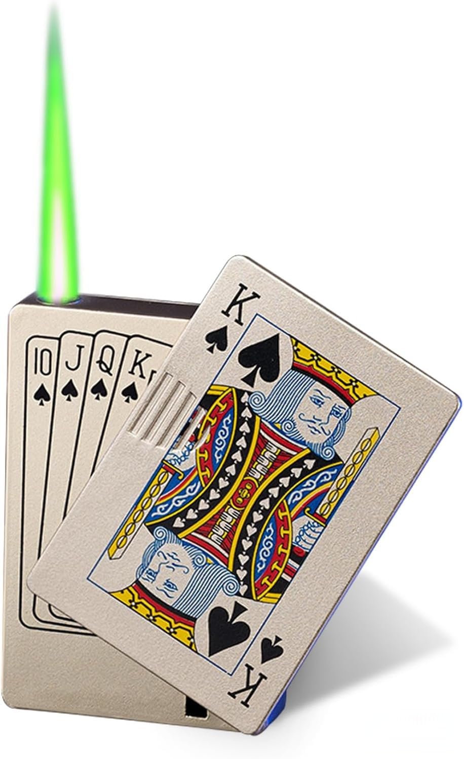 Poker Card Windproof Green Flame Torch Lighter Side-Slide Custom Refillable Butane Lighter for Dad (Placer gold-K)