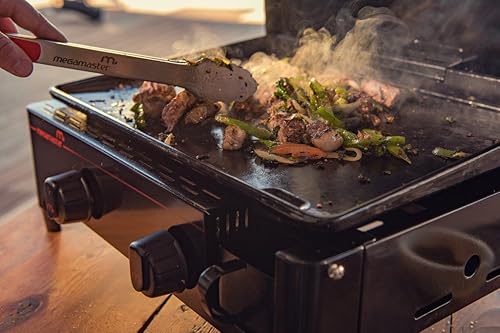 Miniatura 6 de Megamaster Plancha de mesa de propano de 2 quemadores, 18000BTU, 282 pulgadas cuadradas, cocina al aire libre, campamento y portón trasero, negro,
