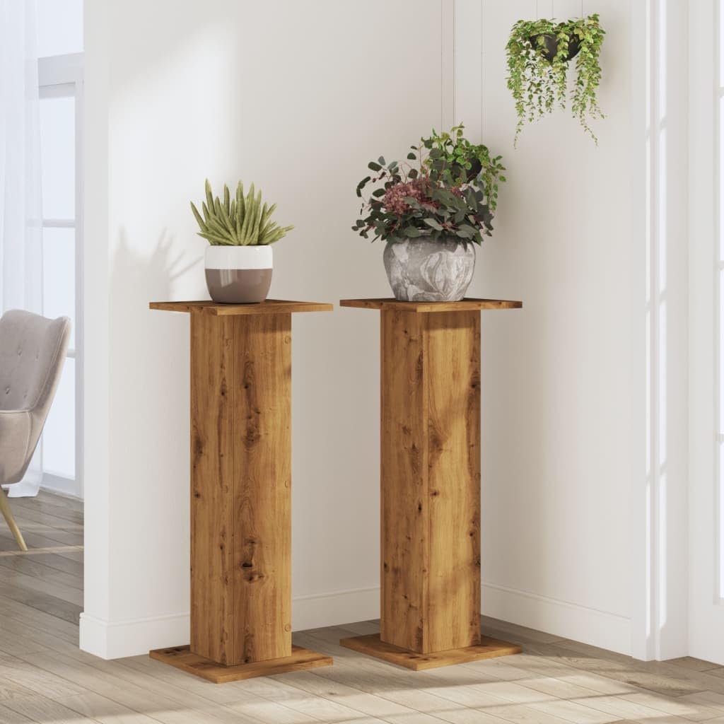 Pflanzenständer 2er Set Artisan-Eiche 30x30x80 cm Holzwerkstoff wetterfest dekorativ für Balkon Garten Indoor Outdoor stabile Ablage