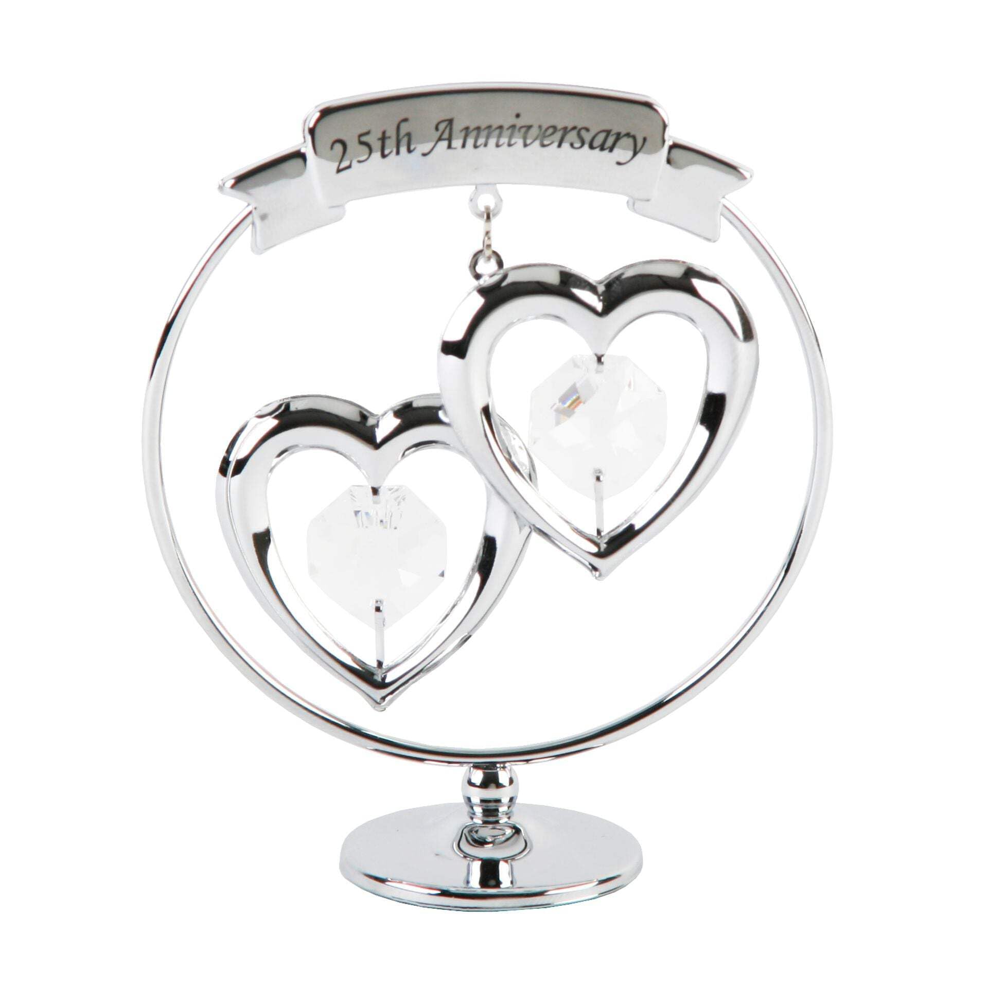 Crystocraft SP248 Chrome Circle Ring - 2 Hearts - 25th Anniversary with crystals From Swarovski