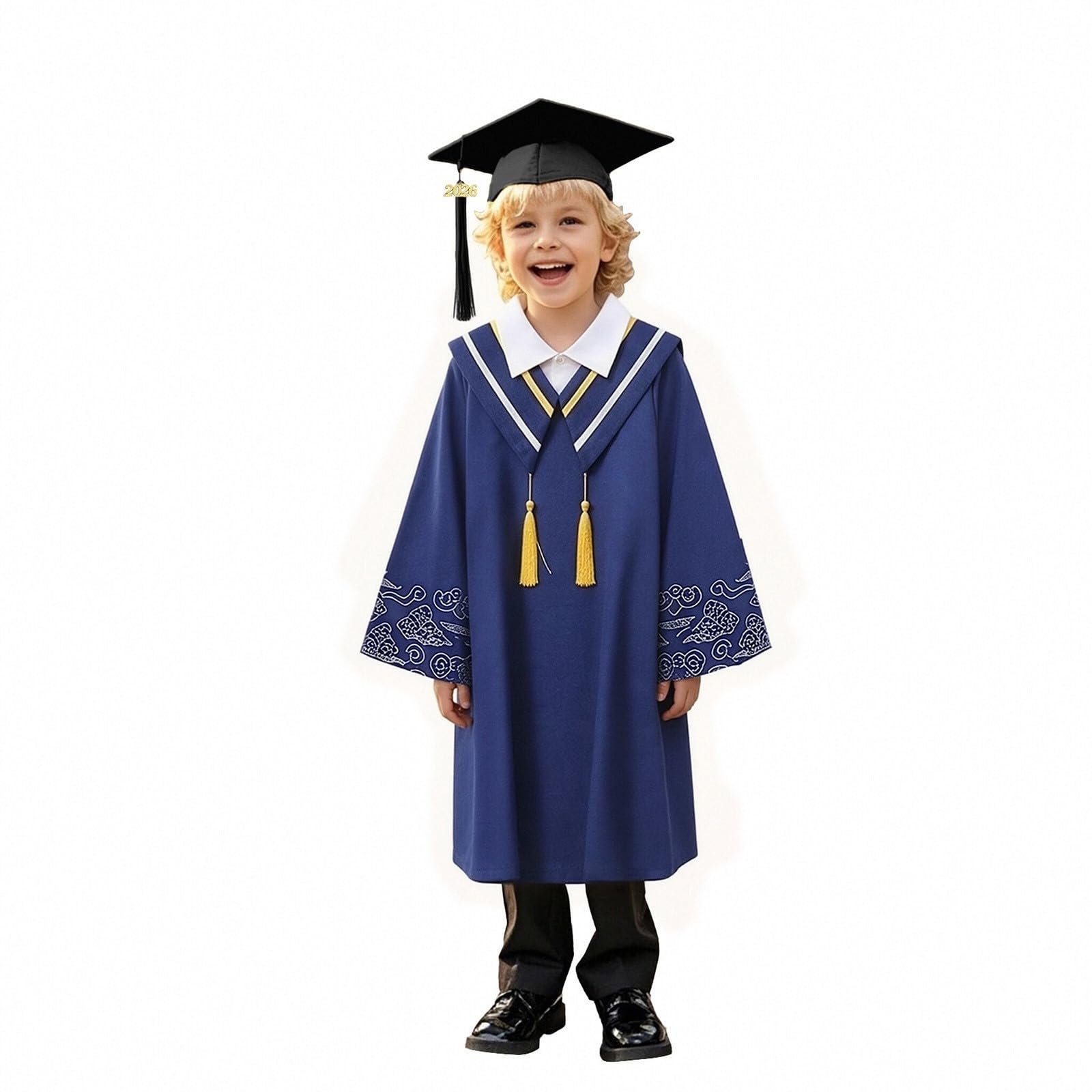 Kindergarten 2025 Graduation Cap and Gown Tassel Sets with Charm 2PCS Graduations Stoles for Kids Grad Party Clothes