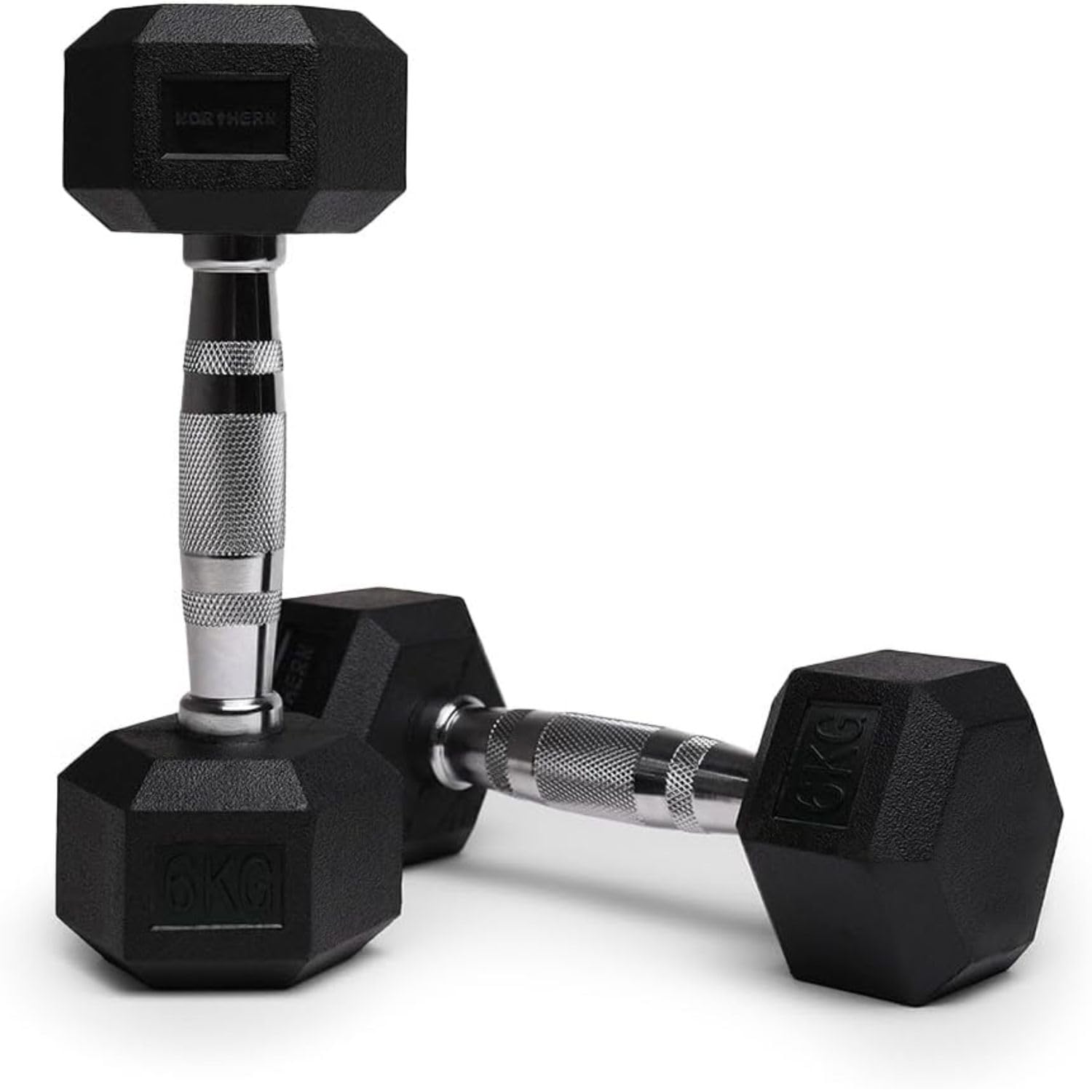 Northern Hex Dumbbell Set Rubber Heavy Weights with Metal Handles Anti-Rolling for Weight Lifting Bodybuilding Exercise Workout Strength Training Home Gym 1kg-50kg Pairs Sets (6KG x2 Dumbbells)