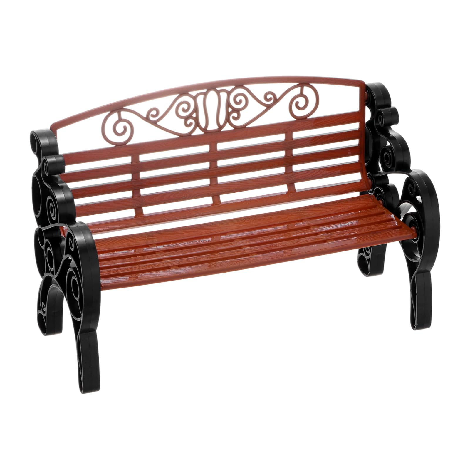 M METERXITY 1-Pack Miniature Park Bench Models, 8.7x3.5x5.5 Inch ABS Mini Garden Chair Furniture for Terrarium/DIY Micro Landscaping/Dollhouse, European Style Bench Figurines [Brown-Black]