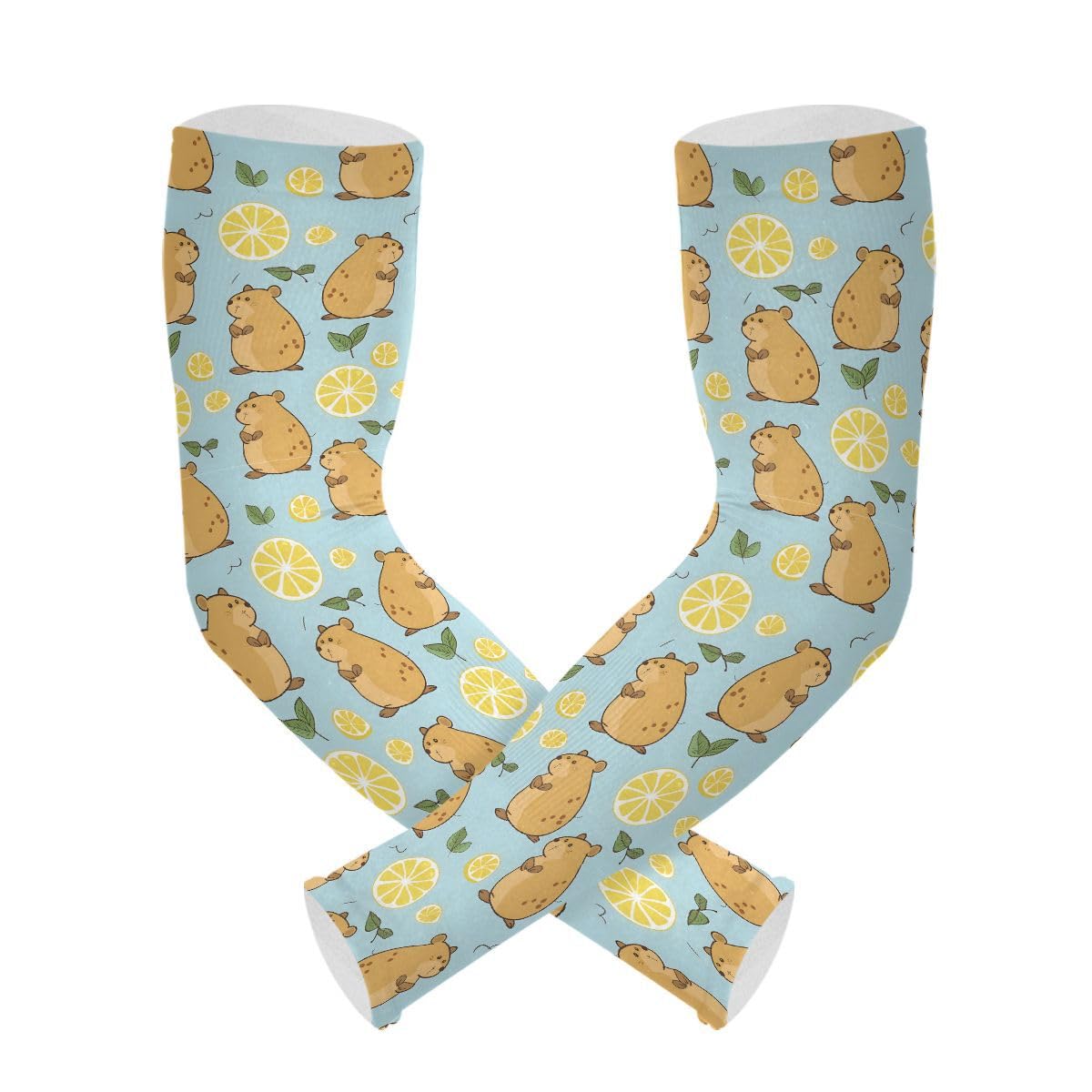 ALAZA Cute Capybara Fruit Lemon Gardening Sleeves Cooling Arm Sleeves Sun Protection Thumb Hole Arm Covers for Women Men