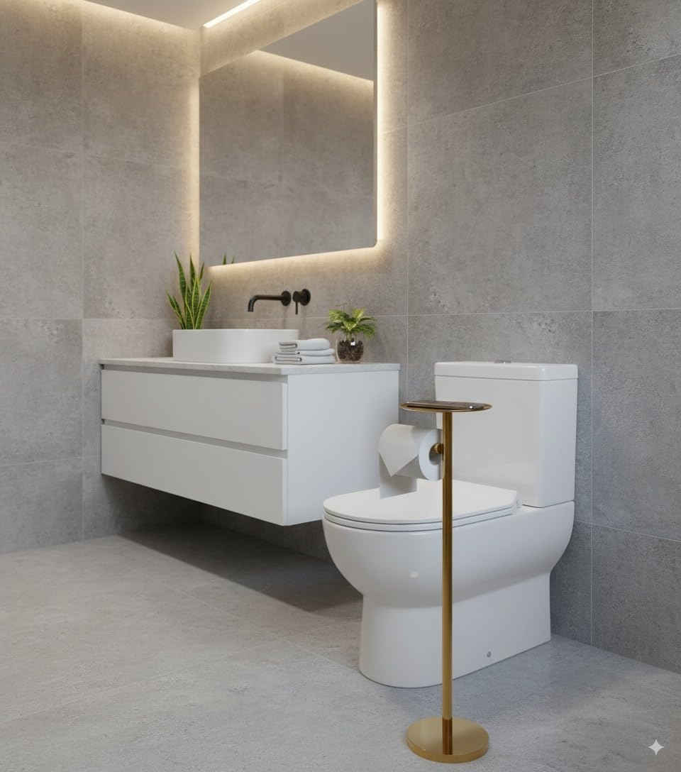 YUET Freestanding Toilet Roll Holders Free Standing Folding Paper Holder Stand Storage Stainless Steel Bathroom - Image 4