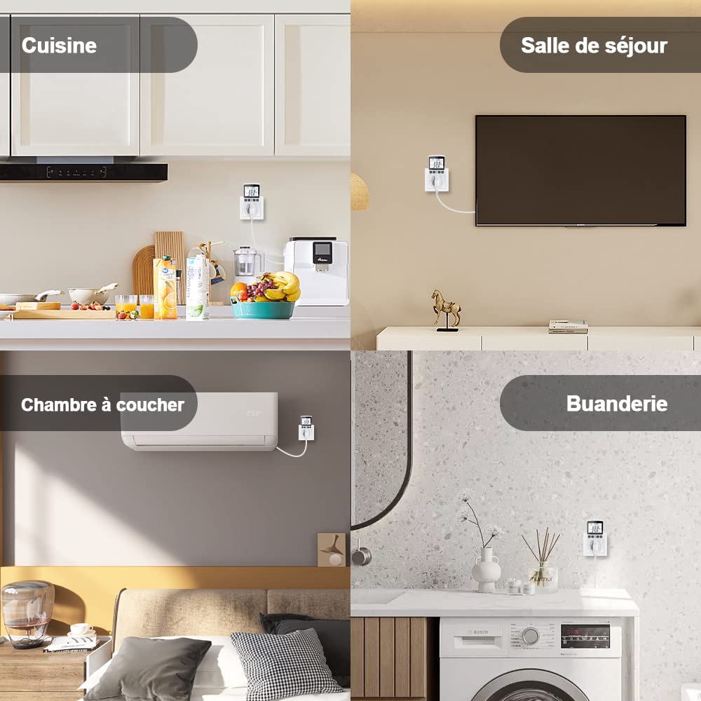 KETOTEK Wattmètre Prise Compteur d'Énergie, Consommation d'Énergie avec 11 modes, Écran LCD Rétroéclairé, Compteur d'Énergie Électrique pour Économie d'Energie, Surcharges de Protection, 3680W