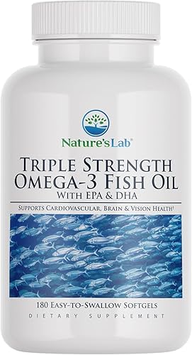 Nature's Lab Aceite de pescado omega-3 de triple fuerza con EPA y DHA - Apoya la función cerebral saludable, la salud cognitiva y la circulación -