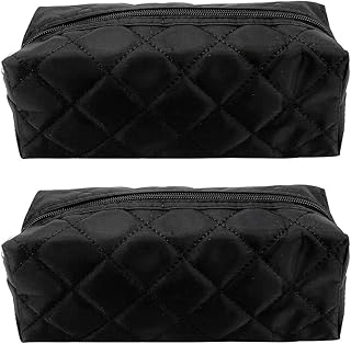 Quilted Cosmetic Bag - Multi-Purpose Zipper makeup Bag Pouch - Cosmetic Bag Pouch Handy Organizer - Cosmetic Bag Organizer Pouch for Travel with Zipper - Black - Lot of 2