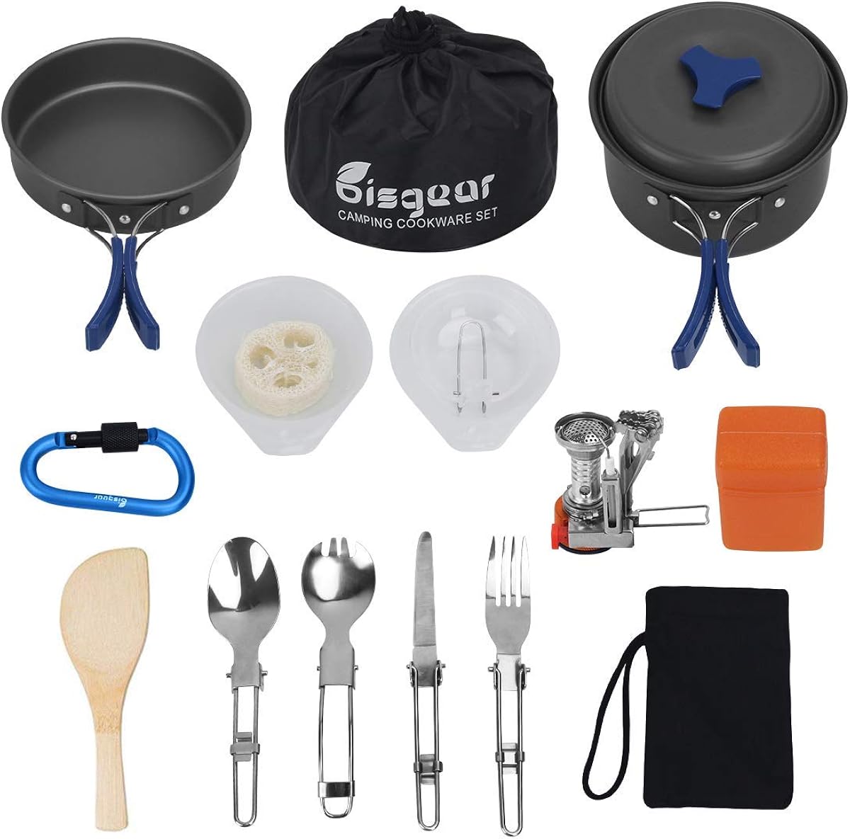 16pcs Camping Cookware Stove Carabiner Folding Spork Set Bisgear(TM) Outdoor Camping Hiking Backpacking Non-stick Cooking Non-stick Picnic Bowl Pot Pan , Folding Spork , Mini Stove with Piezo Ignition : Sports & Outdoors