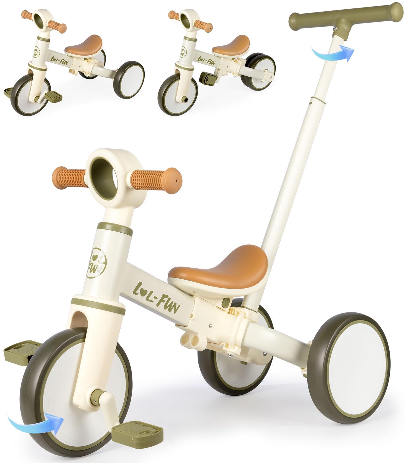LOL-FUN Triciclo 5 in 1, triciclo per bambini con asta di spinta, triciciclo per bambini a partire dai 1 anni, regalo per ragazzi e ragazze