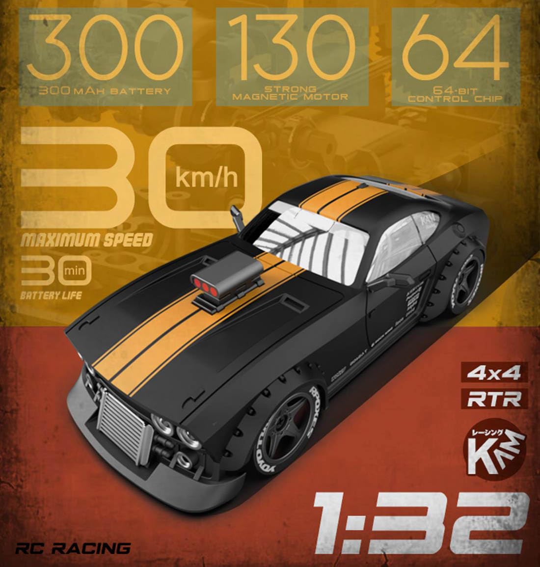 1/32 Rc Micro Rc Car KM3299 1:32 RC Drift Car 4WD W/ ESP Gyro, LED ...
