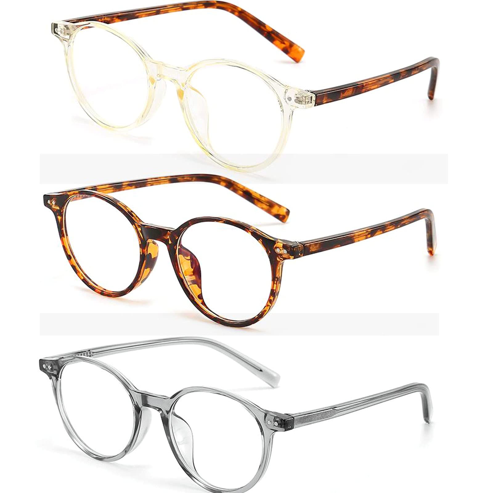 helena 3 Pack Round Blue Light Blocking Reading Glasses sStylish Anti Glare UV Readers (white/gray/leopard, 1.0)
