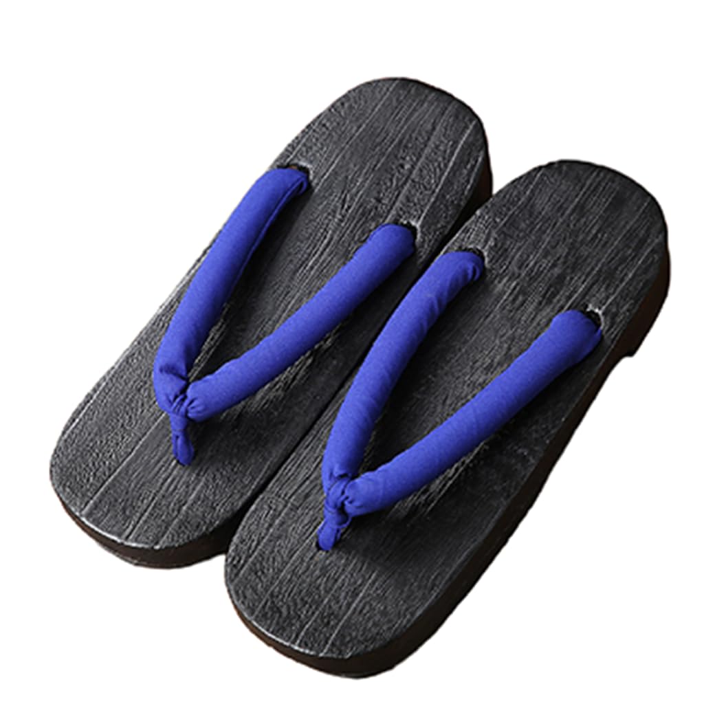 Yczhd Men's Dark Blue And Wo's Wooden Clogs Japanese Flip Flops,Burnt Paulownia Wooden Clogs Slippers,Flat Japanese Traditional Clogs Geta Sandals Traditional Round Headed Wooden Clogs (Size:eu 37,Color:dark Blue)
