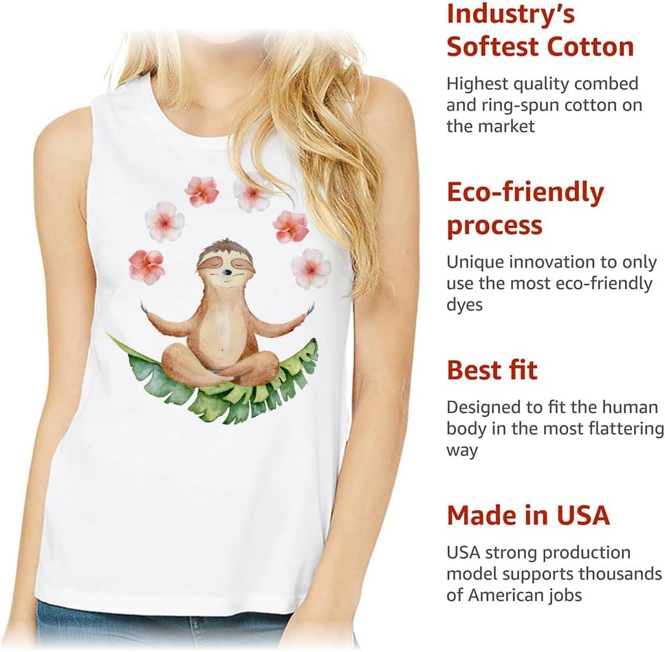 Sloth Yoga Women's Muscle Tank - Floral Tank Top - Funny Workout Tank