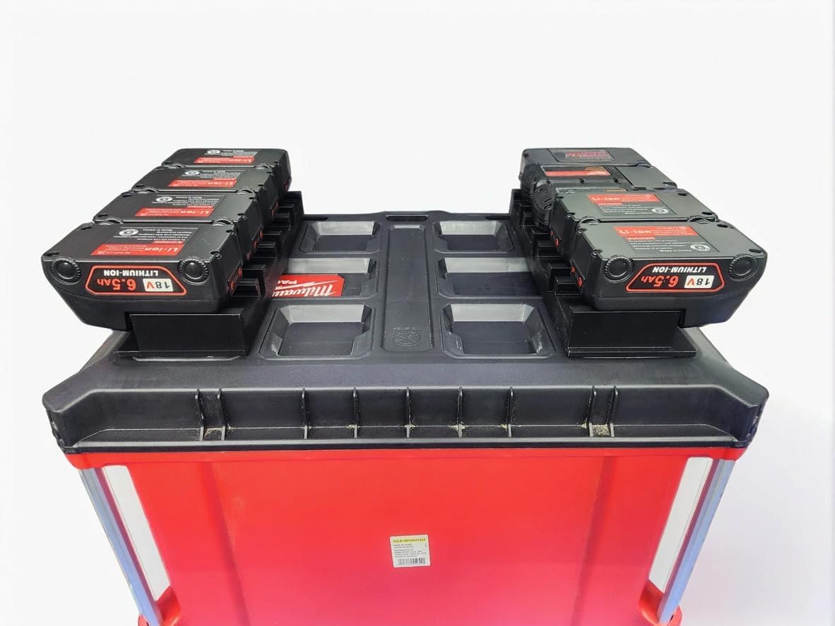 GC3D M18 Battery Holder LEFT and RIGHT SIDE 8-Battery Storage Capacity, Tool Organizer, Black, Compatible with Milwaukee Packout