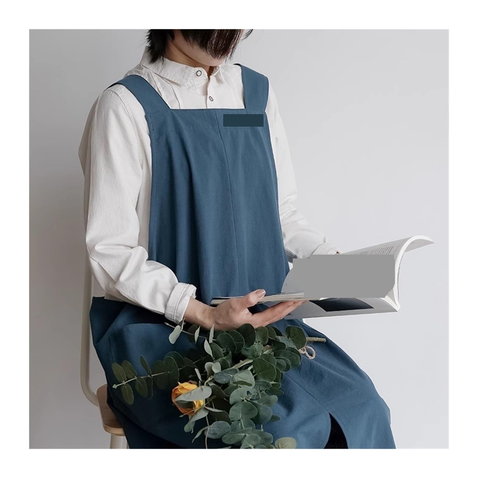 Tela Grembiuli Grembiule da cucina in cotone lavato con spacco frontale tasche for donna e uomo, retro incrociato antisporco for la pulizia della cottura