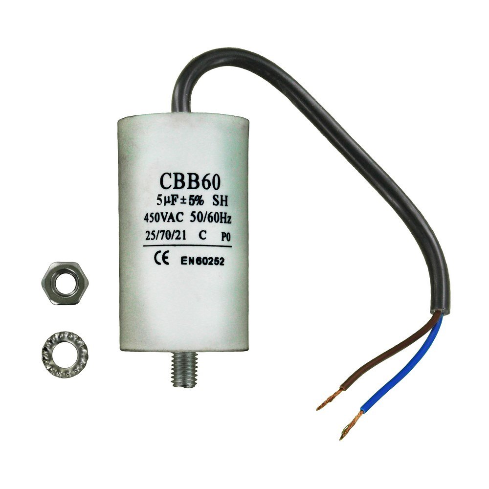 Europart 11-CA-05C Universal Capacitor 5uF/5MFD/450VAC with Cable Connectors, 19 cm