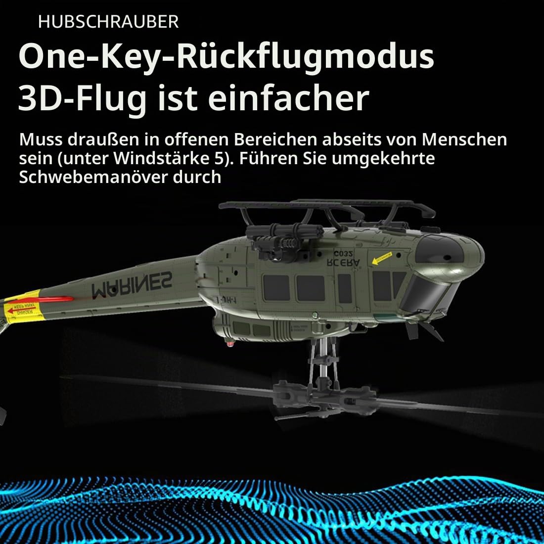 RC ERA C032 6CH UH-1 Huey RC-Hubschrauber mit optischem Fluss-Schwebeflug Höhenhaltung One-Key 3D-Rückwärtsflug 6-Axis Gyro Ferngesteuerter Helikopter für Erwachsene – RTF