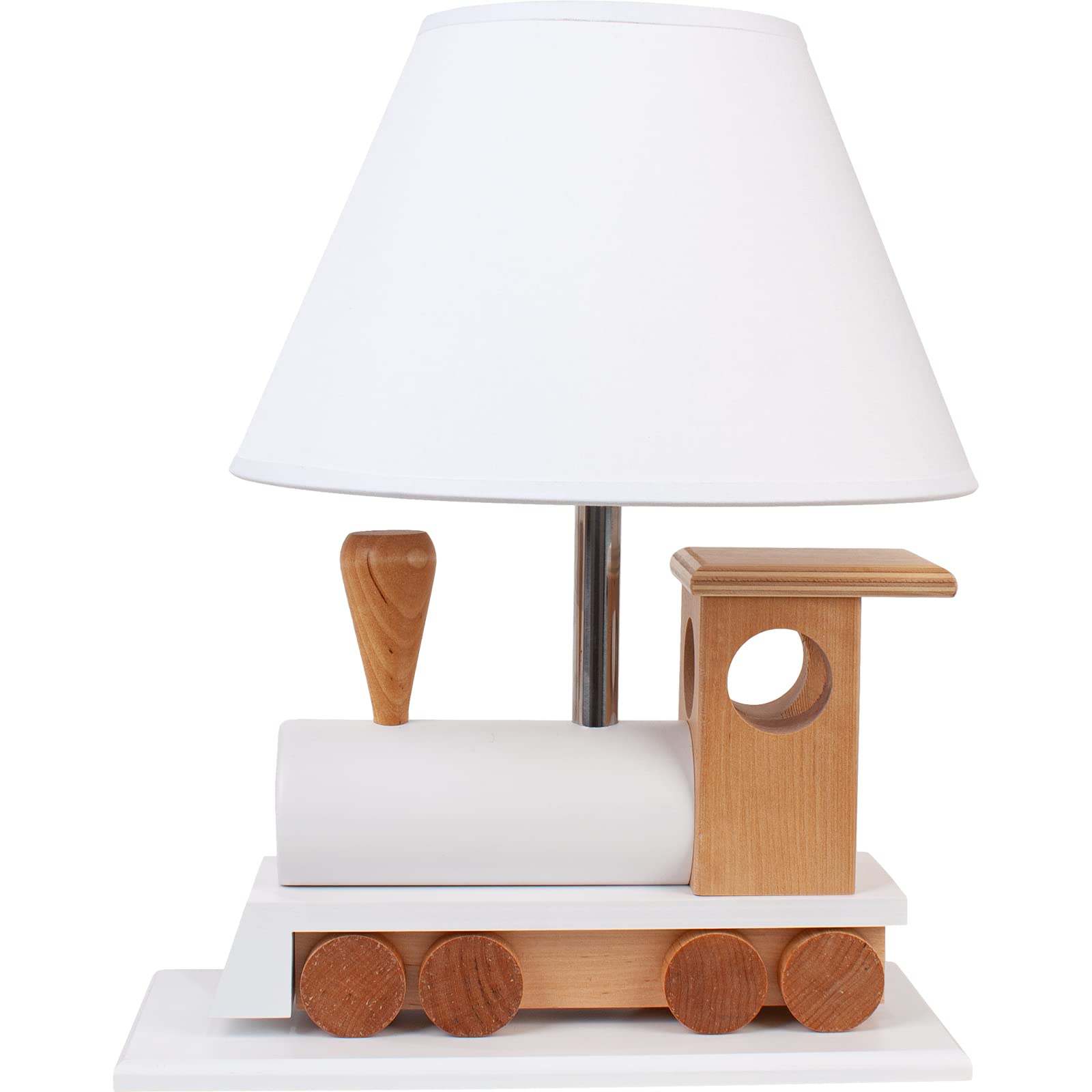 HELLUX Nachtlicht Baby aus Holz | LED Tischlampe Kinderzimmer mit Lokomotiv-Design | Nachttischlampe Kinder 39x14x27 cm für Babyzimmer | Kinder Lampe E27 (Weiß)