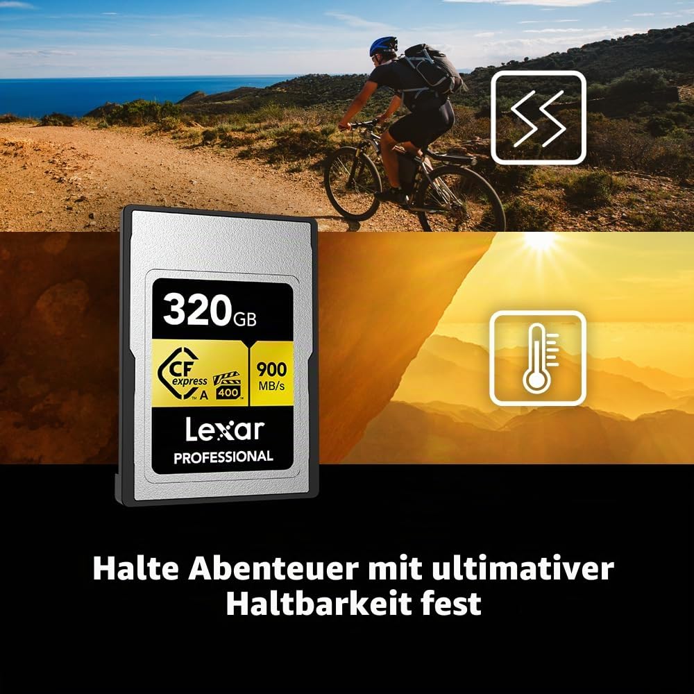 Lexar Professionelle CFexpress Typ A Gold Series Speicherkarte, 320 GB, bis zu 900 MB/s lesen, 8K-Video in Kinoqualität, bewertet VPG 400 (LCAGOLD320G-RNENG)
