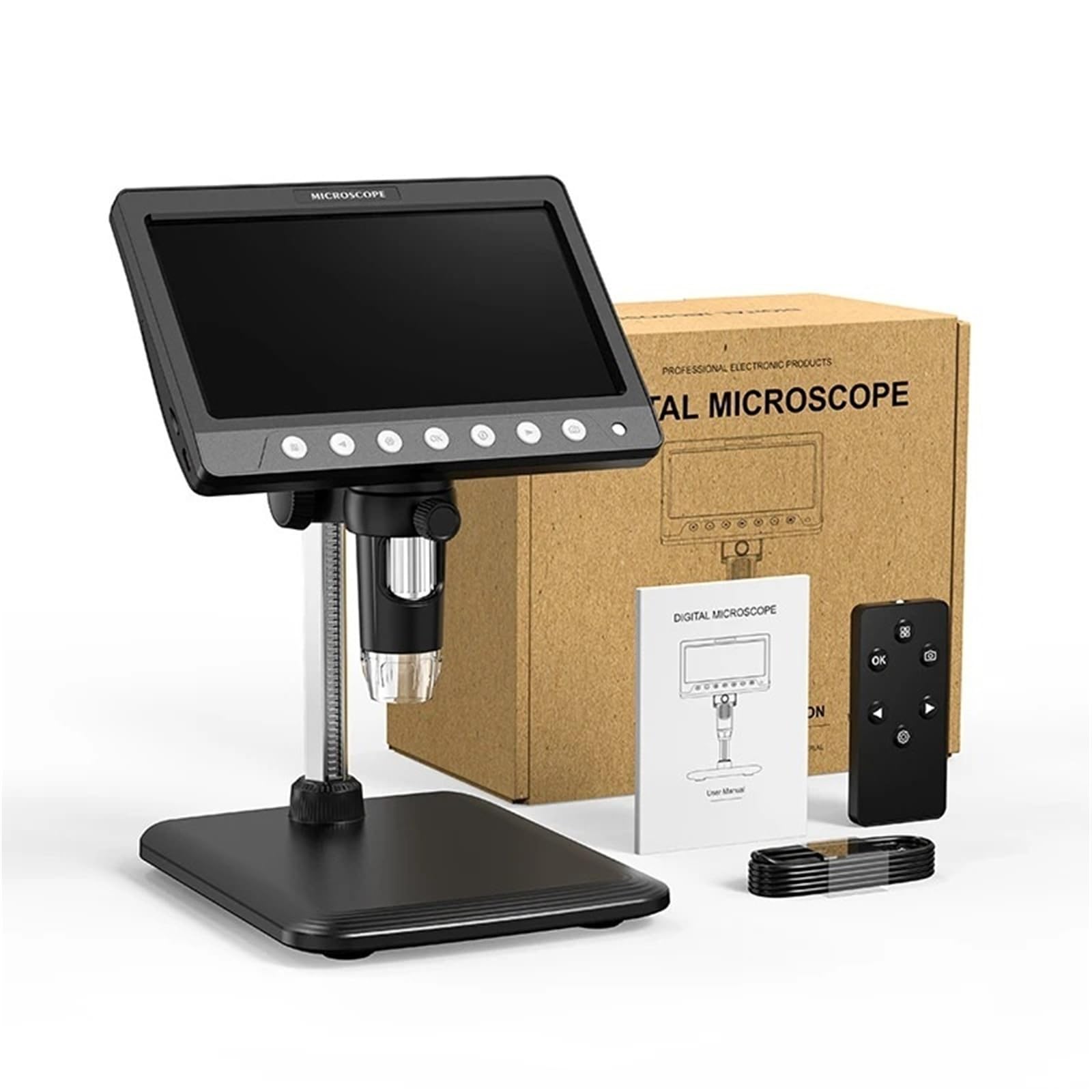 Microscopio, Microscopio elettronico digitale portatile con display da 5 MP e 7 pollici, foto e video con luci a 8 LED, zoom 1200X, batteria for laboratorio,Prodotti scientifici e da laboratorio