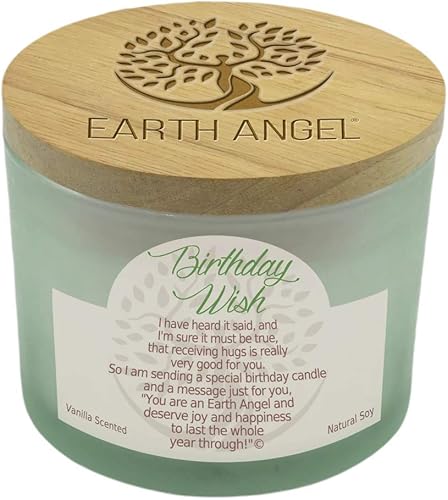 Earth Angel Vela de soja natural con fragancia de vainilla, 2 mechas, 12 onzas (deseo de cumpleaños)