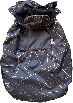BundleBean - Babywearing All-Weather Waterproof Sling and Baby Carrier Cover Gold Geometric - Rain Cover with Fleece Lining, Universal Fit, Fits Front & Back Carriers, Protection from Rain & Wind